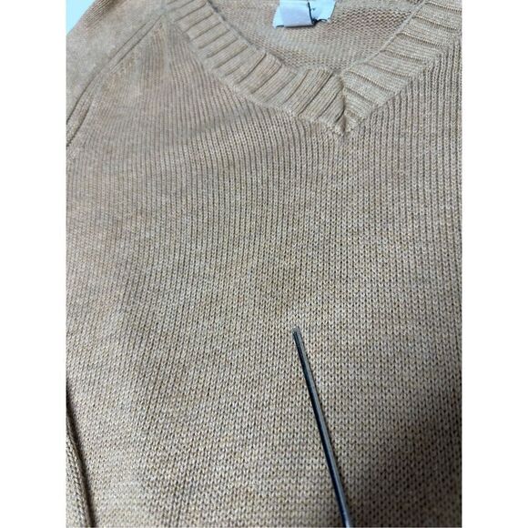 Old Navy Womens Cotton Blend Sweater Tan Long Sleeve V Neck Knit Sz L See Notes - Picture 6 of 12